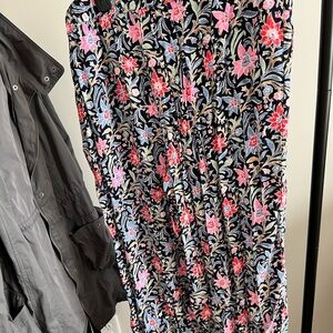 LOFT Floral ankle pants in navy and red with pink accents